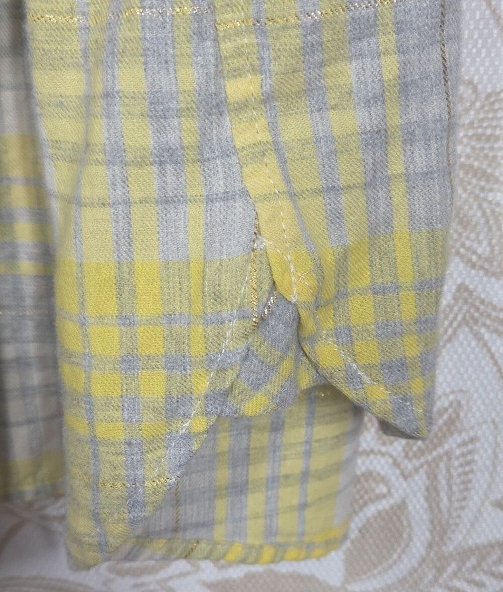 Talbots Cotton Flannel Button Front Shirt Yellow 1XP Plaid Silver Thread PETITE - Picture 9 of 9